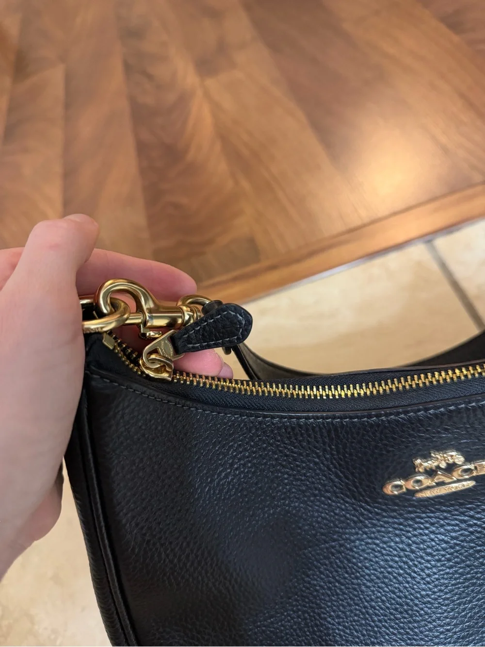 Coach Black Pebbled Leather Shoulder Hobo with Gold Hardware